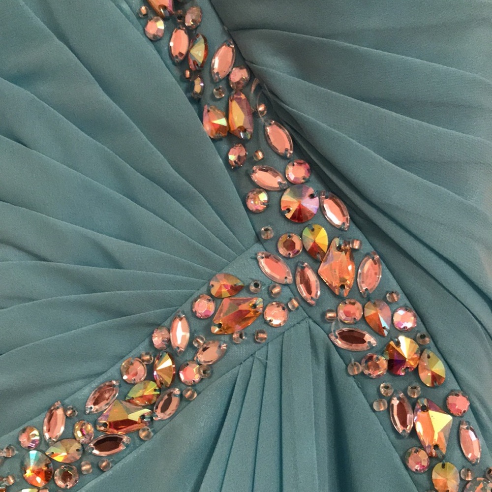 Blue Faviana Prom Dress w rhinestones size 0 - Picture 10 of 17